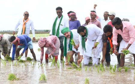 ರೈತರ ಜೊತೆ ಮಣ್ಣಿನ ಮಗನಾದ ಬಿ.ವೈ.ವಿಜಯೇಂದ್ರ